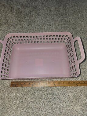 Blush Pink Plastic Storage Basket Organizer w/ Handles 14x9